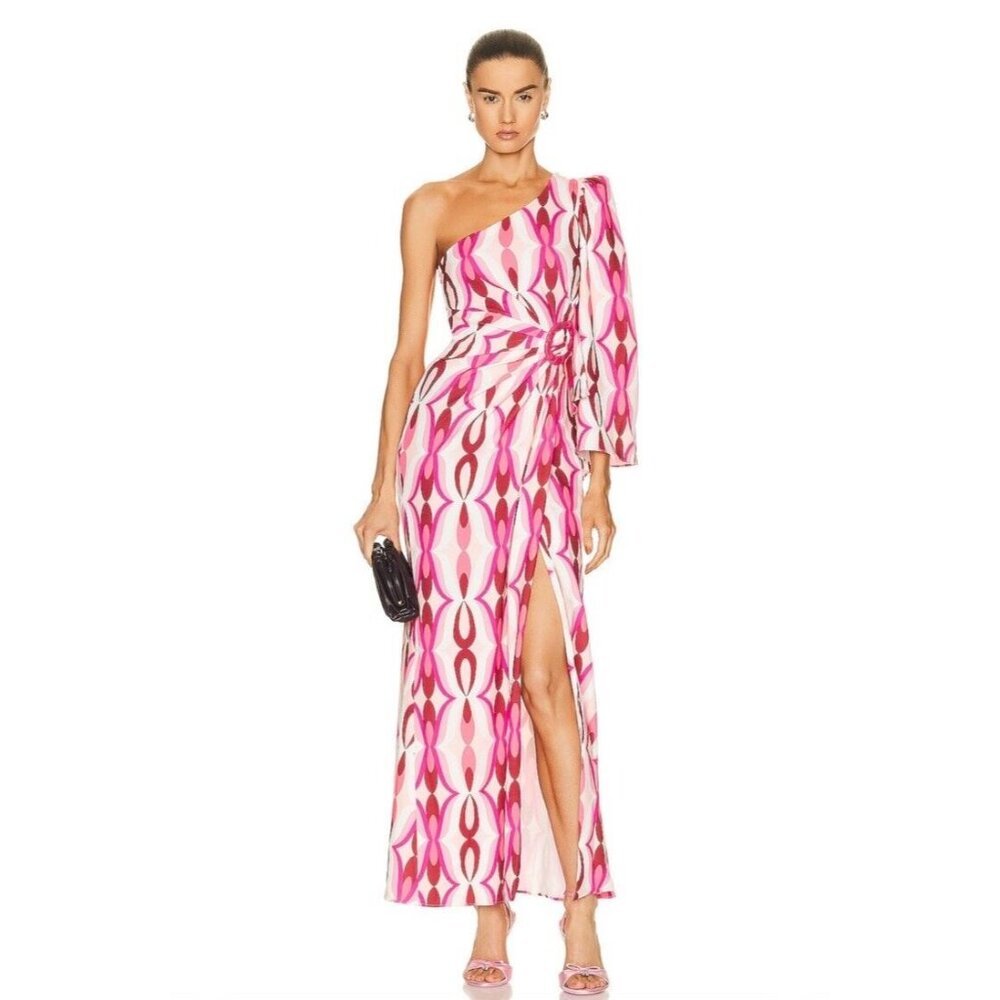 PatBO Twist One Shoulder Maxi Dress in Flamant